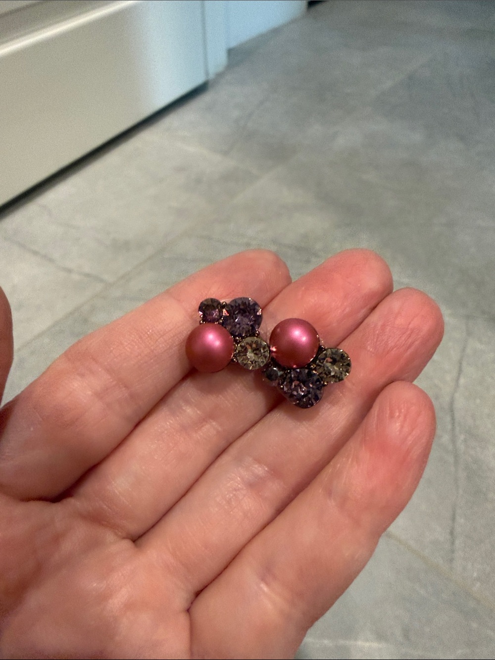 Origami Owl Pink Pearl & Purple Crystal Cluster Earrings